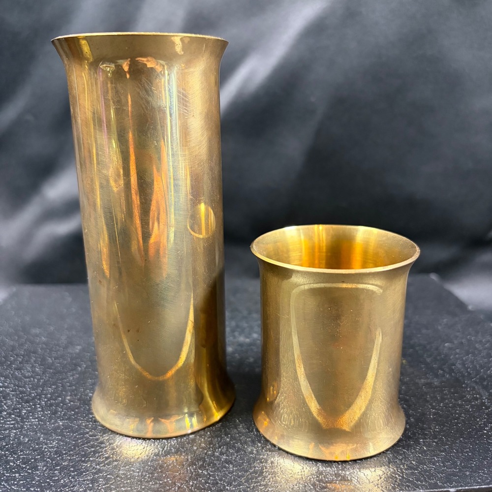 Vintage Solid Brass Cylinder Bud Vases Set Flared Mid Century Modern Decor